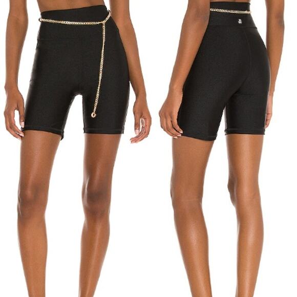 NWT WeWoreWhat Metallic Nylon High Waisted Chain Bike Short Black Womens Size XS